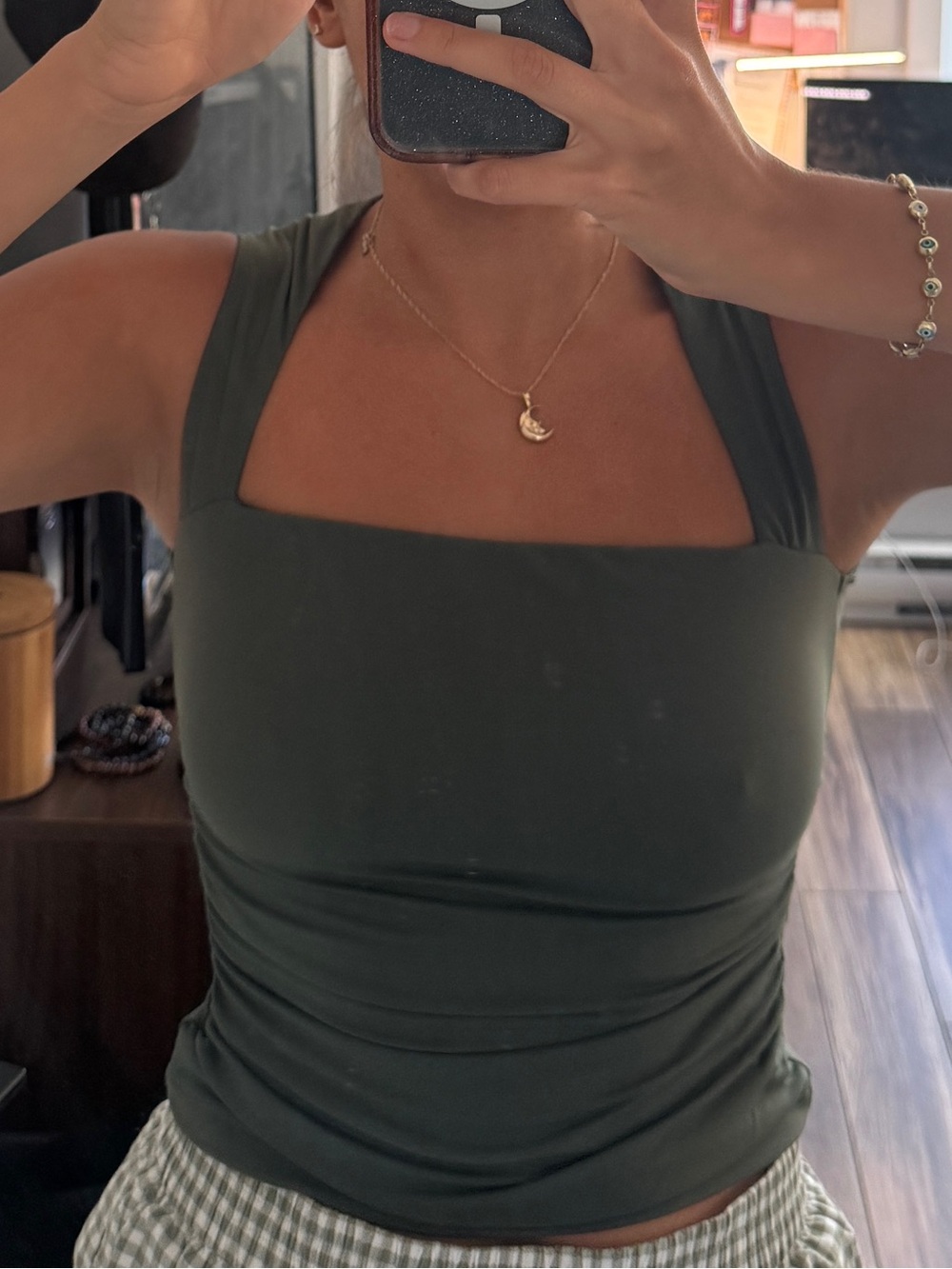 Olive Green Square Neck Tank Top Dynamite